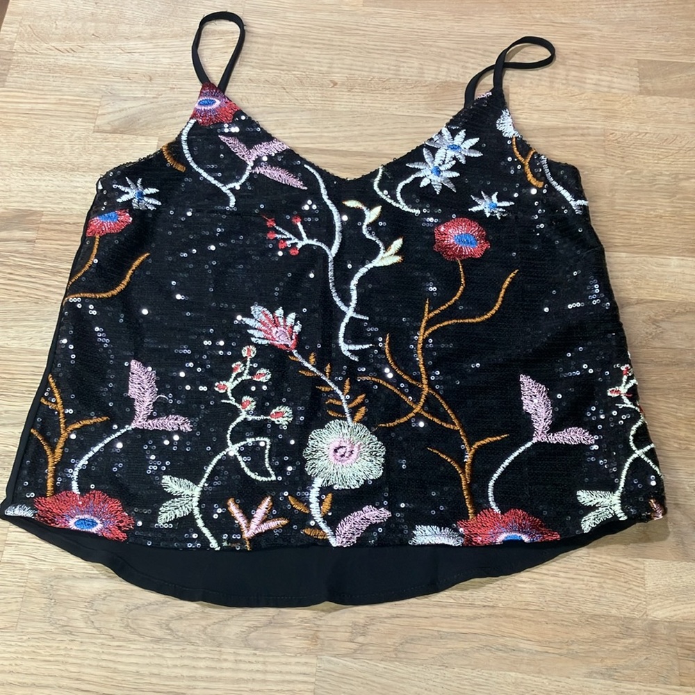 Vintage Y2k Floral Embroidered Black/multicolor Camisole Top Size:S